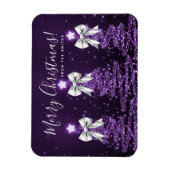 Magnet Flexible Holiday Purple Christmas Trees Greeting Silver  (Vertical)