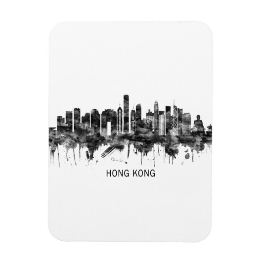 Magnet Flexible Hong Kong China Skyline BW (Vertical)