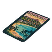 Magnet Flexible Honolulu Hawaii Illustration Voyage Art Vintage (Côté Gauche)