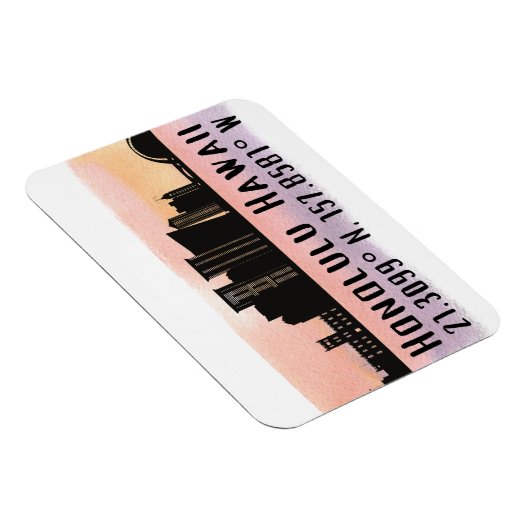 Magnet Flexible Honolulu Skyline Latitude et Longitude (Côté Droit)