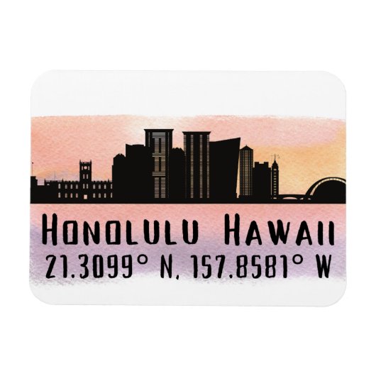 Magnet Flexible Honolulu Skyline Latitude et Longitude (Horizontal)
