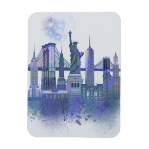 Magnet Flexible Horizon de New York - bleu d'aquarelle
