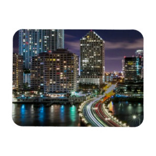 Magnet Flexible Horizon de ville de Miami avec le pont la nuit