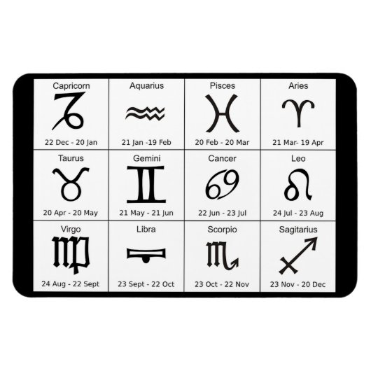 Magnet Flexible Horoscope Graphique Zodiaque Signes et dates Magne (Horizontal)