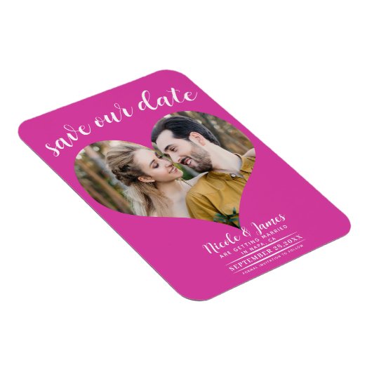 Magnet Flexible Hot rose Coeur photo mariage Enregistrer la date (Côté Droit)