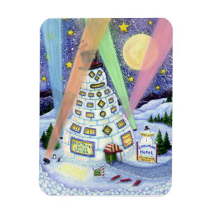 MAGNET FLEXIBLE HÔTEL FUNNY SNOWMAN, LUMIÈRES DU NORD ET PENGUINS