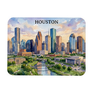 Magnet Flexible Houston Texas Artwork Aquarelle Rétro
