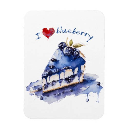 Magnet Flexible I Love Blueberry TShirt, Blueberry Cake Aquarelle (Vertical)