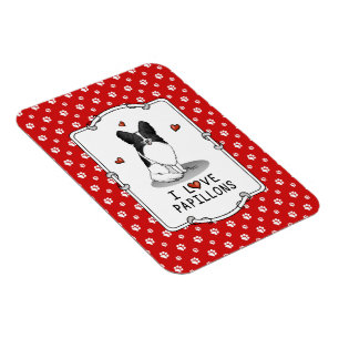 Magnet Flexible I Love Papillons (blanc & noir) Coeurs Chiens mign