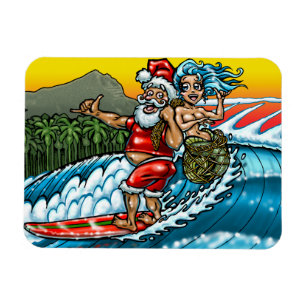 Magnet Flexible Illustration Blue Christmas Hawaiian Surfing Père