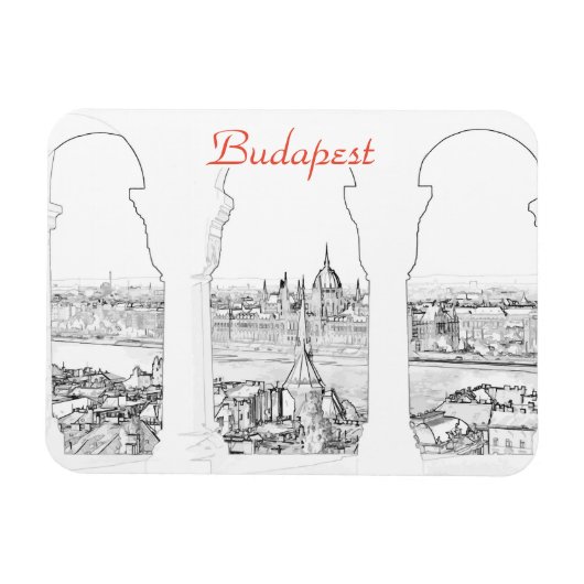 Magnet Flexible Illustration de Budapest et parlement hongrois (Horizontal)