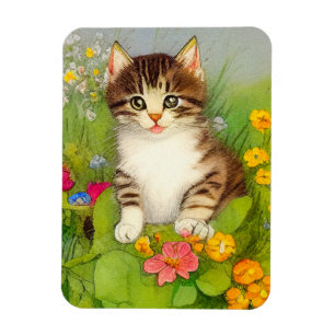 Magnet Flexible Illustration de chat souriant vintage