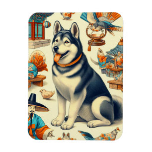 Magnet Flexible Illustration de Chien Jindo Coréen Vintagae
