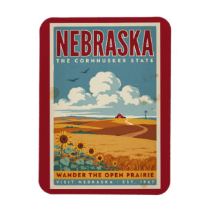 Magnet Flexible Illustration de ferme de prairie du Nebraska, Art