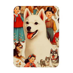 Magnet Flexible Illustration de Jindo en Corée vintage