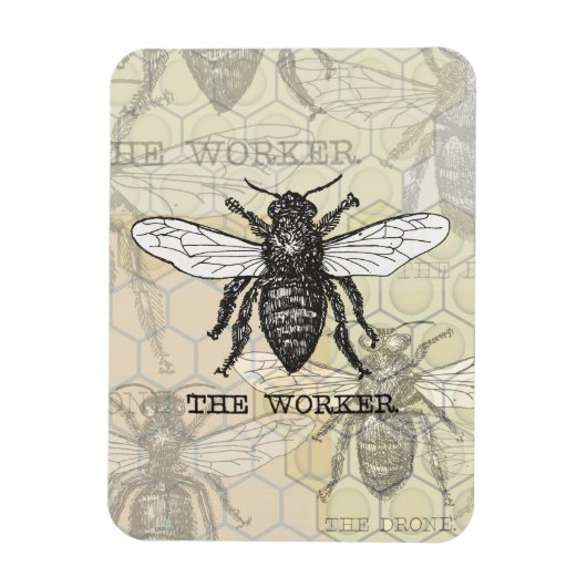 Magnet Flexible Illustration de l'abeille du travailleur vintage (Vertical)