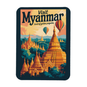 Magnet Flexible Illustration de pagodes du Myanmar Art de voyage v