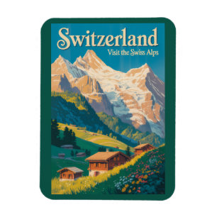 Magnet Flexible Illustration de paysage de Suisse Art de voyage