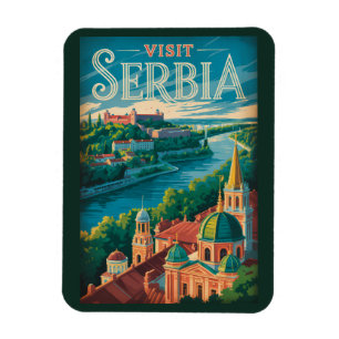 Magnet Flexible Illustration de paysage serbe Art de voyage vintag