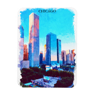 Magnet Flexible Illustration de peinture à l'aquarelle de Chicago