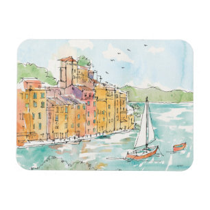 Magnet Flexible Illustration de port de Porofino avec le voilier