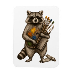 Magnet Flexible Illustration de Raton Laveur Peintre Cool
