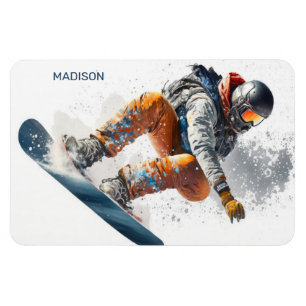 Magnet Flexible Illustration de snowboarder de nom personnalisé