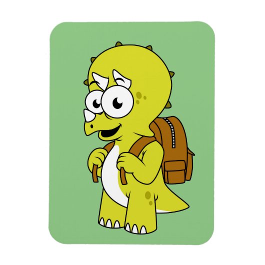 Magnet Flexible Illustration De Tricératops Avec Sac À Dos. (Vertical)