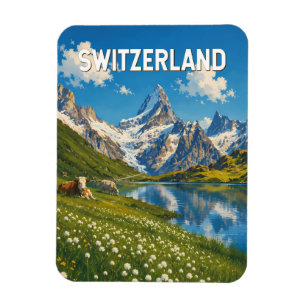 Magnet Flexible Illustration de vaches suisses Art de voyage Rétro