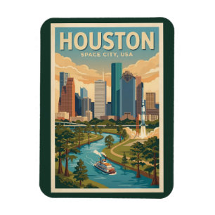Magnet Flexible Illustration de voyage à Houston Texas Art vintage