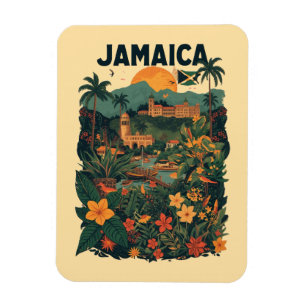 Magnet Flexible Illustration de voyage à la Jamaïque de style vint