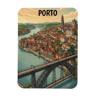 Magnet Flexible Illustration de voyage colorée rétro à Porto Portu