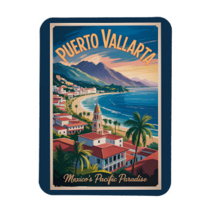 Magnet Flexible Illustration de voyage d'art à Puerto Vallarta au