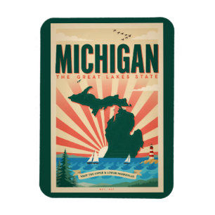 Magnet Flexible Illustration de voyage d'art vintage de l'État du