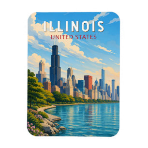 Magnet Flexible Illustration de voyage d'art vintage de l'Illinois