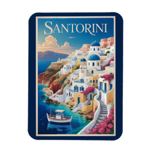 Magnet Flexible Illustration de voyage d'art vintage de Santorin G