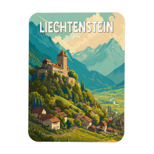 Magnet Flexible Illustration de voyage d'art vintage Liechtenstein