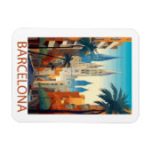 Magnet Flexible Illustration de voyage rétro à Barcelone (Horizontal)