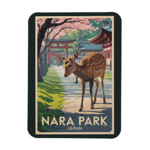 Magnet Flexible Illustration de voyage rétro de cerfs au parc Nara