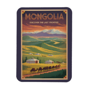 Magnet Flexible Illustration de voyage rétro de yourte de chameaux