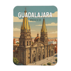 Magnet Flexible Illustration de voyage vintage de Guadalajara au M