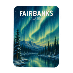 Magnet Flexible Illustration de voyage vintage Fairbanks Alaska