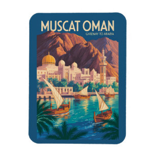 Magnet Flexible Illustration de voyage vintage Muscat Oman Art