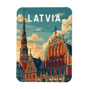 Magnet Flexible Illustration de voyage vintage sur la Lettonie
