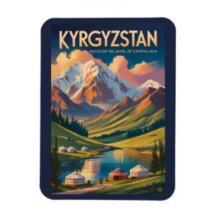 Magnet Flexible Illustration de Yourte Kirghizistan Art de Voyage 