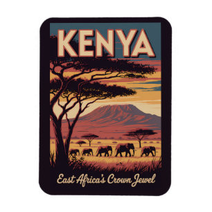 Magnet Flexible Illustration d'éléphants kenyans Art de voyage vin