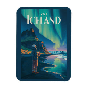 Magnet Flexible Illustration des aurores boréales d'Islande Art de