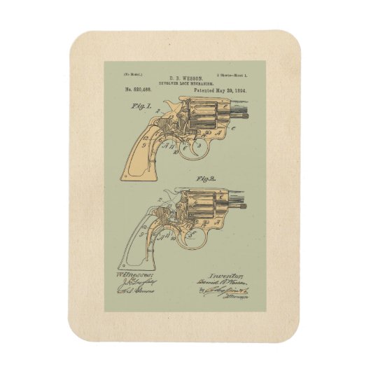 Magnet Flexible Illustration du brevet vintage Revolver (Vertical)