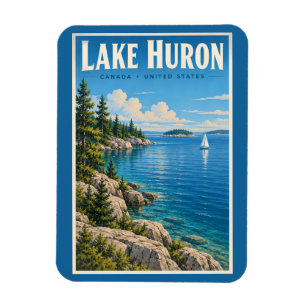 Magnet Flexible Illustration du lac Huron Art de voyage vintage