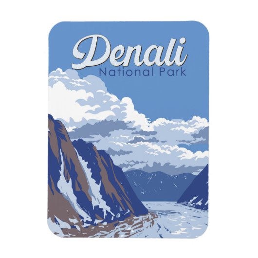 Magnet Flexible Illustration du parc national de Denali Voyage Vin (Vertical)